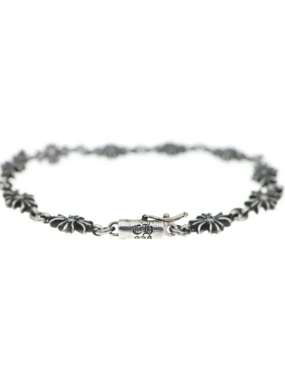 Chrome Hearts Tny CH Pls P Dia Tiny Ech Plus Pave Diamond Silver Bracelet